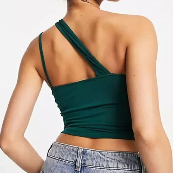 Trendyol Emerald Green One Shoulder Satin Tank Top Medium NWT - Picture 9 of 14